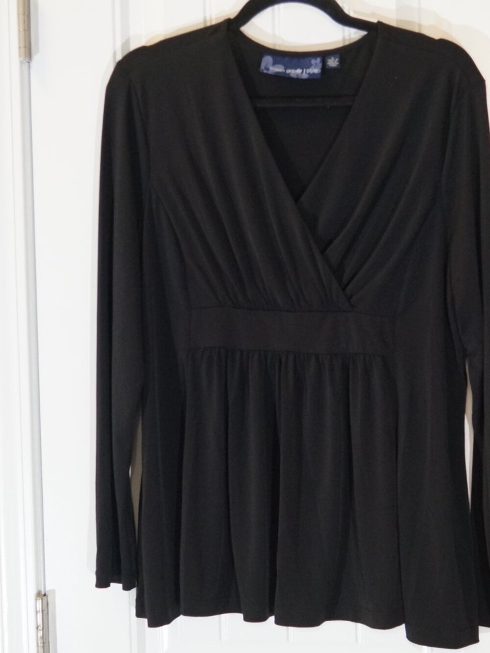 Susan Graver Liquid Knit Grecian Wrap V-Neck Empire Top Size L